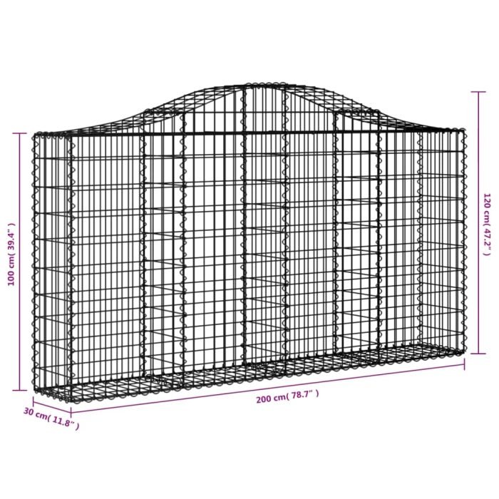 Cesti Gabbioni ad Arco 5 pz 200x30x100/120 cm Ferro Zincato - immagine 5