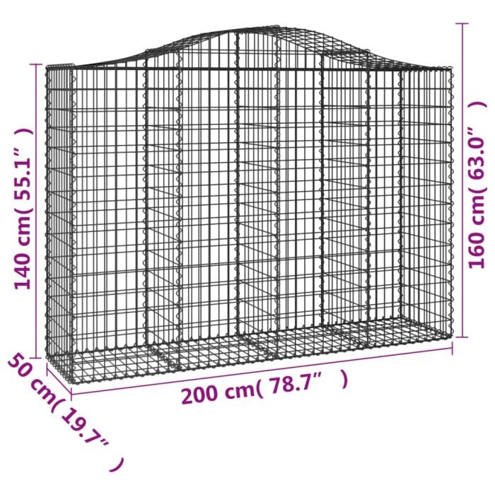 Cesti Gabbioni ad Arco 5 pz 200x50x140/160 cm Ferro Zincato - immagine 5