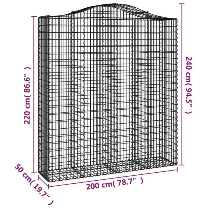 Cesti Gabbioni ad Arco 2 pz 200x50x220/240 cm Ferro Zincato - immagine 5