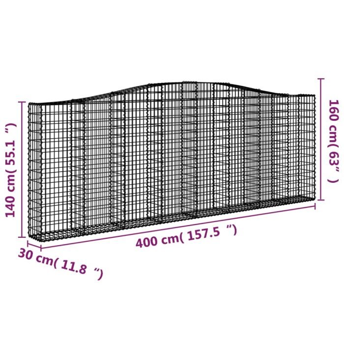 Cesti Gabbioni ad Arco 2 pz 400x30x140/160 cm Ferro Zincato - immagine 5