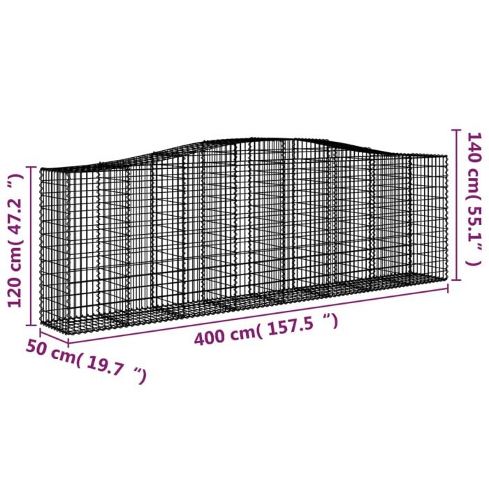 Cesti Gabbioni ad Arco 2 pz 400x50x120/140 cm Ferro Zincato - immagine 5