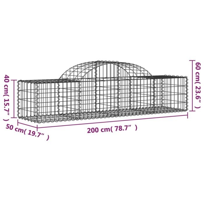 Cesti Gabbioni ad Arco 13 pz 200x50x40/60 cm Ferro Zincato - immagine 5