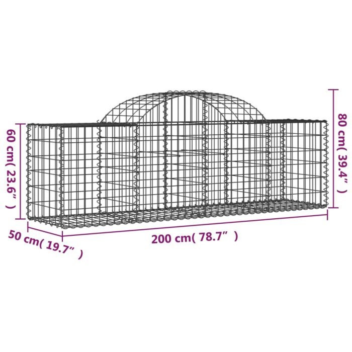 Cesti Gabbioni ad Arco 9 pz 200x50x60/80 cm Ferro Zincato - immagine 5