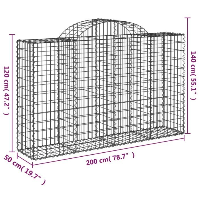 Cesti Gabbioni ad Arco 4 pz 200x50x120/140 cm Ferro Zincato - immagine 5