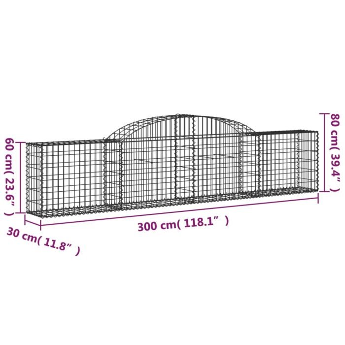 Cesti Gabbioni ad Arco 8 pz 300x30x60/80 cm Ferro Zincato - immagine 5