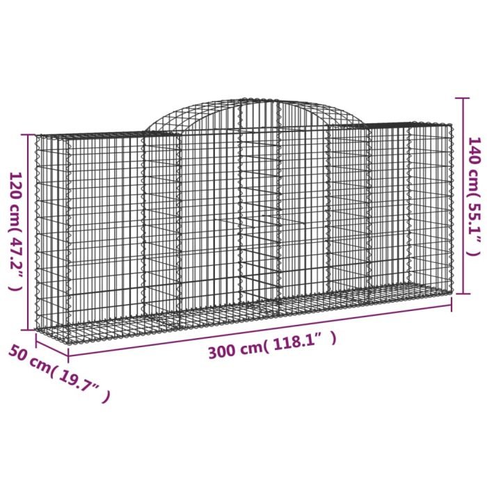 Cesti Gabbioni ad Arco 3 pz 300x50x120/140 cm Ferro Zincato - immagine 5