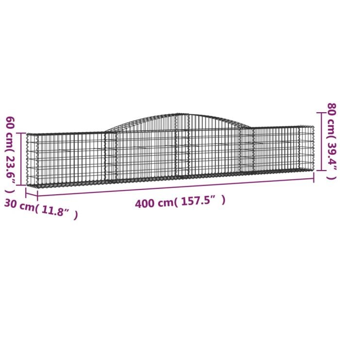 Cesti Gabbioni ad Arco 6 pz 400x30x60/80 cm Ferro Zincato - immagine 5