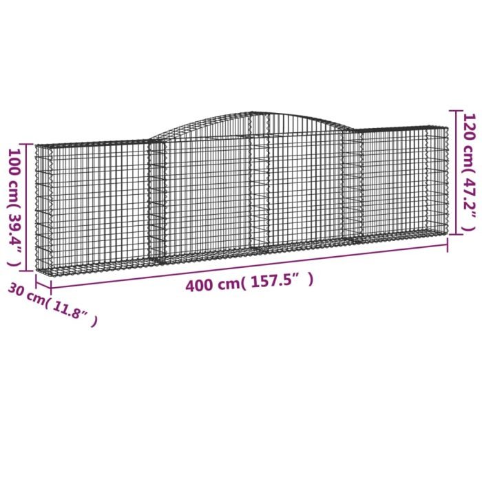 Cesti Gabbioni ad Arco 3 pz 400x30x100/120 cm Ferro Zincato - immagine 5