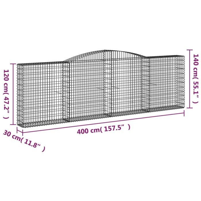 Cesti Gabbioni ad Arco 2 pz 400x30x120/140 cm Ferro Zincato - immagine 5