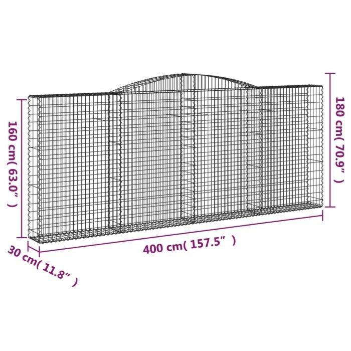 Cesti Gabbioni ad Arco 2 pz 400x30x160/180 cm Ferro Zincato - immagine 5